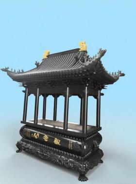 大型寺院室外带盖大型香炉仿古黄铜长方形铸铁烧香炉斗拱香炉