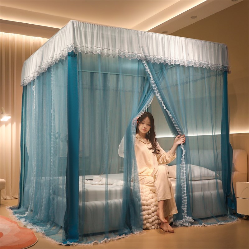 新款蚊帐公主风1.8m床卧室落地式三开门加粗支架S加密帐纱安全防 - 图2