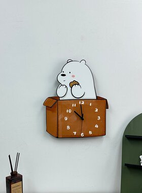 网红卡通箱子熊装饰挂墙钟表客厅幼儿园儿童房静音个性时钟挂钟