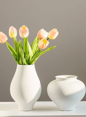 白色北欧插花摆件客厅餐桌干花陶瓷花瓶居家样板间书房装饰