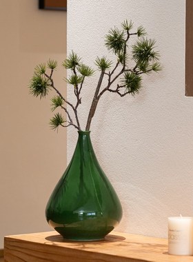 新中式墨绿水滴形细口插花u瓶摆件宋代美学样板间茶室玄关高级摆