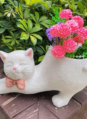 户外花园阳台装饰露台庭院幼儿园布置动物可爱创意个性睡猫花缸盆