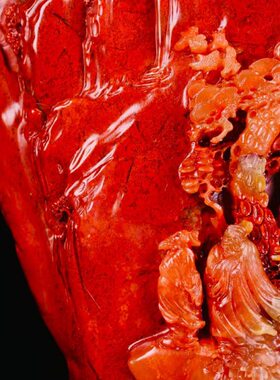 福建寿山石富贵山居图摆件朱砂红家居装饰玄关摆设手工原石工艺