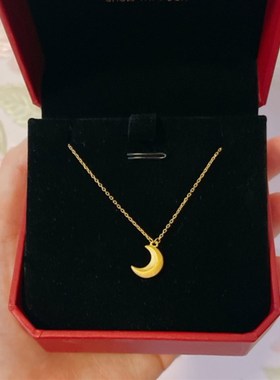 弯弯月亮项链 女纯银镀黄金色月牙 E锁骨链百搭星星日月简约潮气