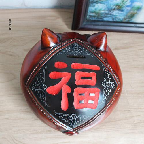 实木十二生肖小猪装饰摆件存钱罐可爱生日能存能取猪猪木质储蓄罐 - 图0