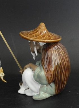 石湾公仔陶瓷渔夫摆件假山流水庭院花园装饰客厅书房摆设独钓寒江