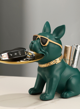 创意笔筒法斗犬玄关钥匙收纳狗摆件客厅电视柜R乔迁托盘装饰品礼