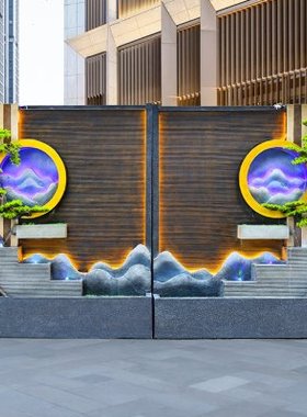双面水幕墙流水屏风室内玄关隔断造景公司庭院假山喷泉循环水摆件