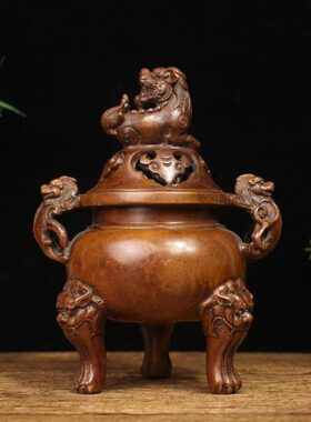 纯铜大明狮子炉仿古大明宣德炉家用香薰炉盘香檀香炉家居装饰摆件