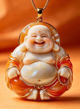 国风珐琅彩弥勒佛吊坠项链饰品