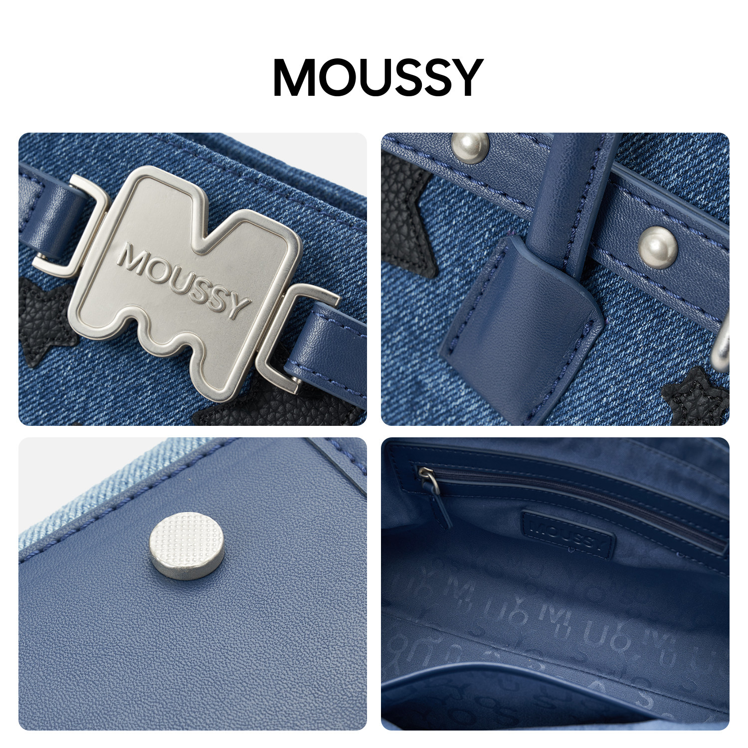 【新年礼物】MOUSSY星辰童梦牛仔星星贴布绣机车包手提女生包包,淘宝优惠券,粉丝福利购,淘宝优惠卷