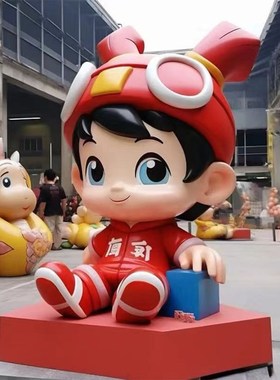 玻璃钢卡通雕塑定制大型树脂公仔人物动物商业街创意IP.网红熊摆