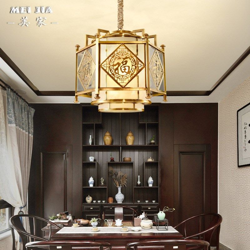 新中式卧室过道全铜灯笼复式楼大B门口阳台楼梯吊灯福字灯笼吊灯,淘宝优惠券,粉丝福利购,淘宝优惠卷