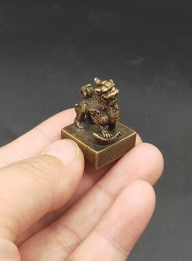 古玩杂项收藏 纯铜麒麟印章实心铜迷你印章 仿古小印章铜印章
