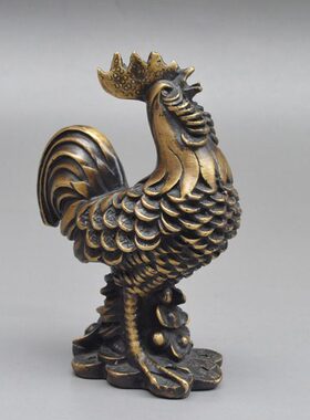 古玩杂项纯铜公鸡报晓摆件全铜生肖鸡金鸡工艺品家居车载装饰品