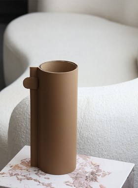 简约轻奢皮革玻璃花瓶样板间售楼处欧式花插花器摆件X家居软装饰