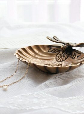 进口黄铜首饰托盘复古法式小盘蜻蜓装饰桌面摆件软装配饰