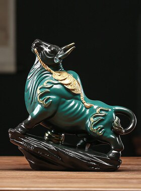 牛摆件招财办公i室老板桌商务高档倒流香灯圈装饰软装乔迁开业礼