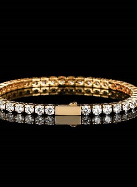 欧美跨境嘻哈锆石手链4mm弹簧扣不锈钢网球链男生高级感钛钢手链