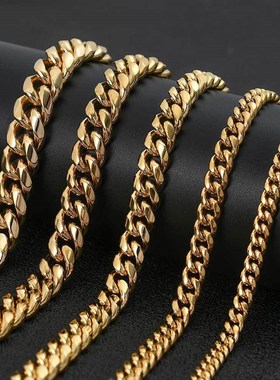 欧美弹簧扣圆磨加密钛钢项链潮牌嘻哈不锈钢古巴链男士项链