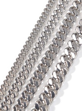 欧美不锈钢男士项链嘻哈12mm光面弹簧扣古巴链简约百搭链条