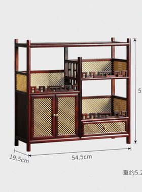 赞比亚血檀嵌黄杨木镂空方格置物柜新中式桌面茶水柜实木收纳架