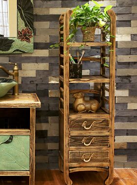 实木浴室置物架 客厅角落架创意 储物柜收纳层架转角落地架子