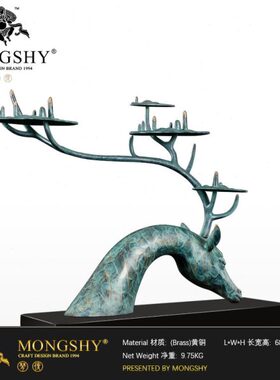 全铜鹿头装饰品创意摆件酒店大厅雕塑样板间客厅玄关柜摆件