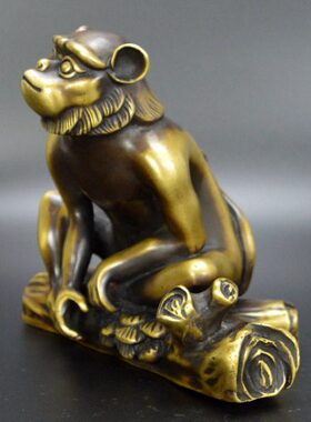 黄铜生肖猴摆件铜猴子家居客厅书房办公室摆设仿古铜器工艺品