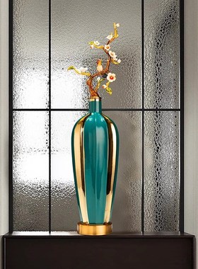 新中式珐琅彩陶瓷花瓶摆件高端y入户玄关电视柜客厅酒柜轻奢装饰