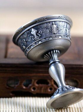 式法护杯贡家用精雕制摆件法品供奉供杯酒杯藏纯锡用品八吉祥护杯