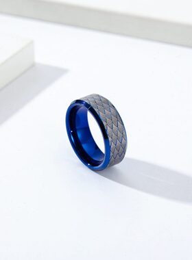 品钨化堆亚马逊镭雕纹戒指激光叠手饰替代婚戒碳男士钨钢渐变环金