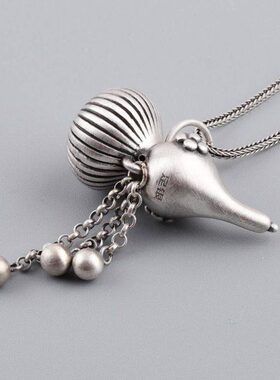 银 足银复古挂坠泰银珠银铺 古印花银女款流苏国潮哑光风葫芦吊坠