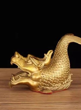 鸱吻摆件厨房黄铜龙头鱼鳌鱼瑞兽C螭吻铜器摆件龙鱼家居铜器摆件