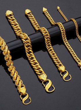 越南沙金手链男女情侣r金店同款坦克马鞭链镀金网红首饰老板链