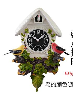 欧式简约布谷鸟钟 钟客厅森林咕咕钟田园地中海挂钟现代鸟报时摇