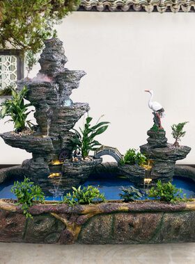 山水假山喷泉造景流水加湿户外大型阳台鱼池摆件会所装饰前台景观