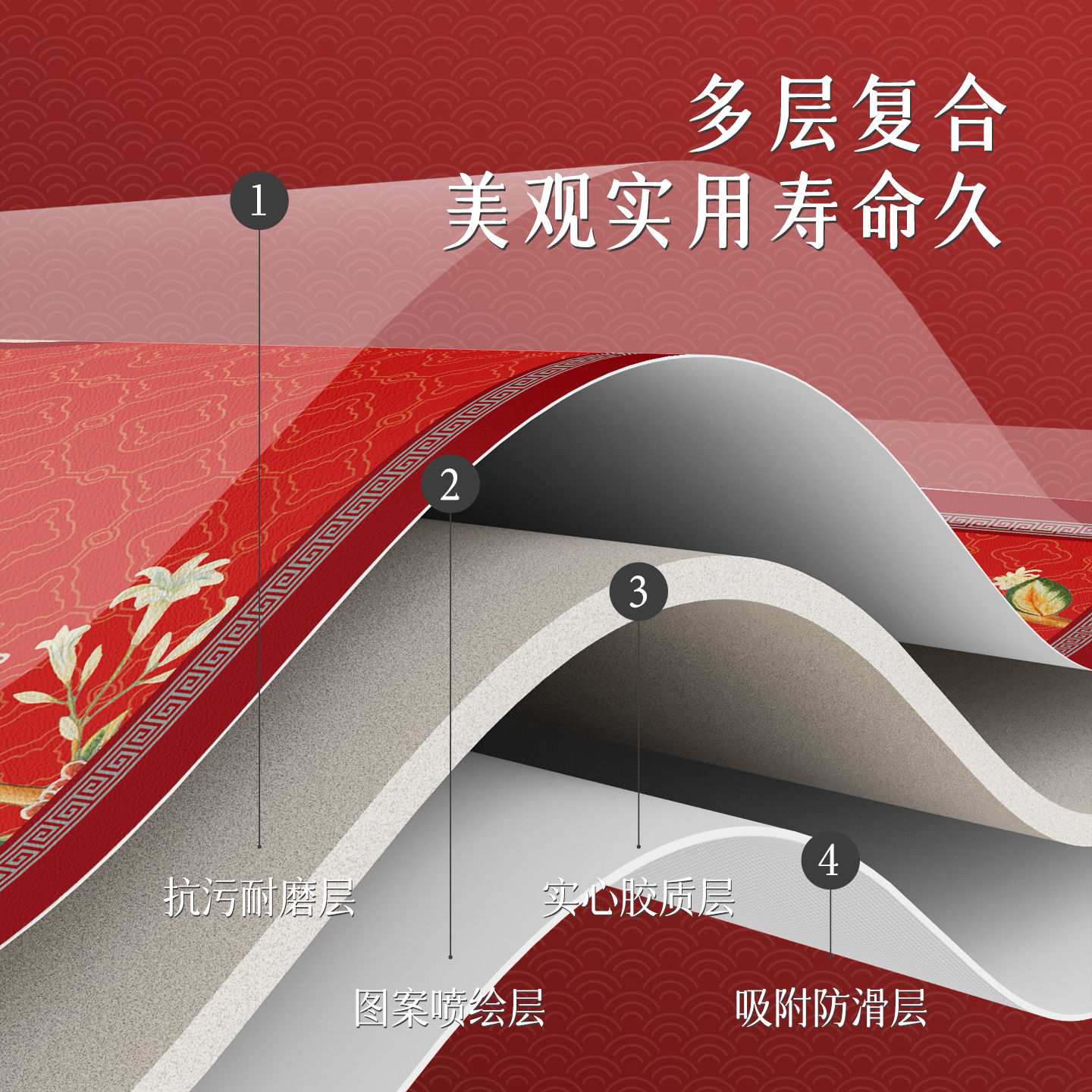 新中式红色喜庆小尺寸西餐垫桌垫防水防油隔热防烫免洗茶杯垫防滑 - 图3