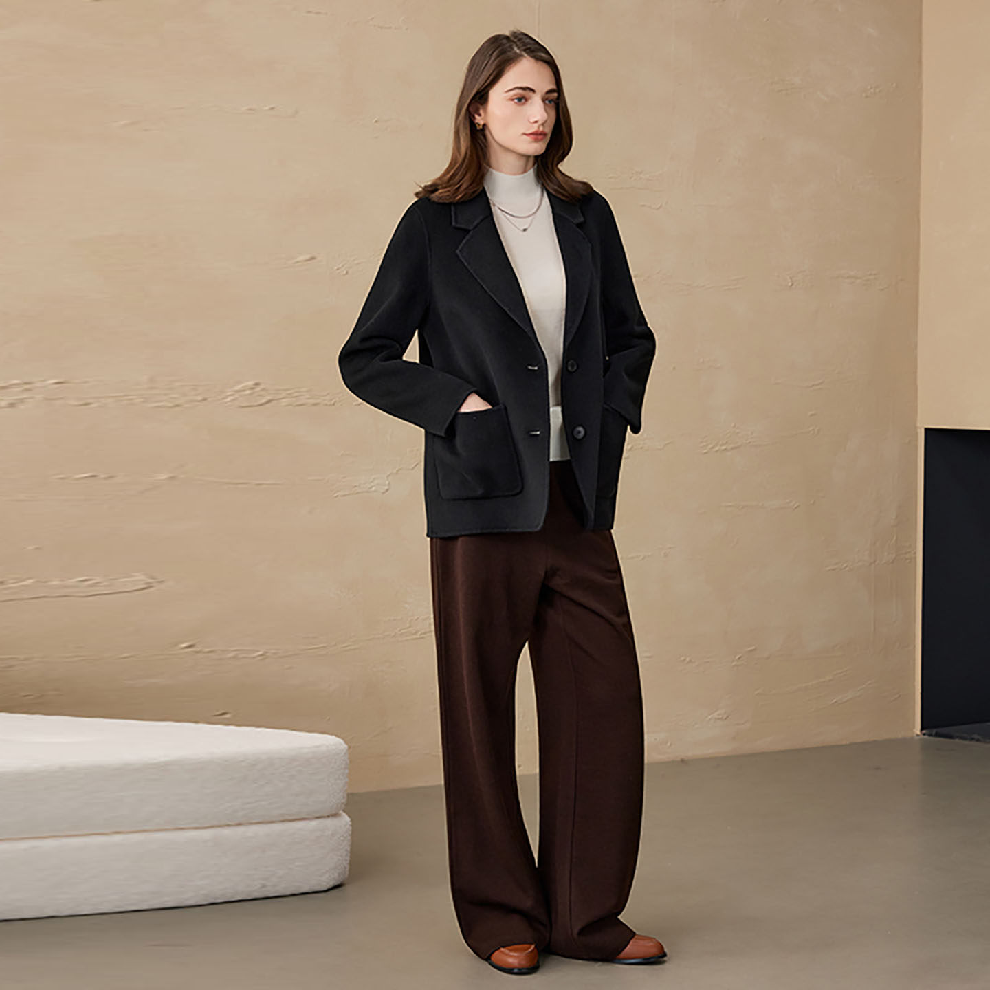 桐乡合盈  绒光 2025秋冬新款100%纯羊绒双面呢大衣女西装短款,淘宝优惠券,粉丝福利购,淘宝优惠卷