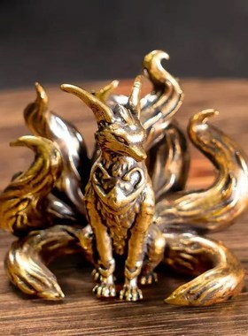 纯黄铜狐c狸饰品小狐狸办公室客厅桌面装饰茶宠物车工艺品