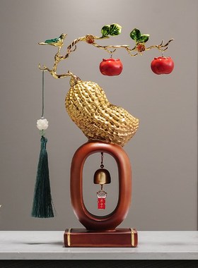 好事花生招财福鹿摆件客厅玄关电视柜酒柜F轻奢装饰品乔迁开