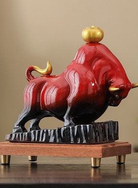 国潮风生肖牛陶瓷摆件华尔街牛招财办公室装饰工艺品开Z业乔迁礼
