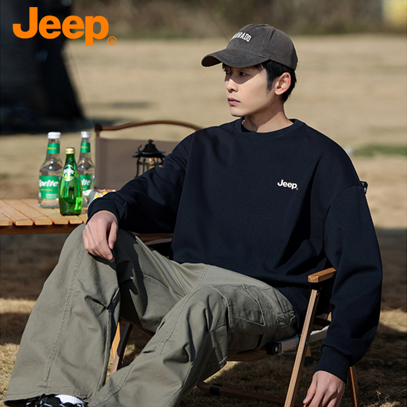 JEEP/吉普圆领卫衣男士秋冬新款长袖打底衫套头休闲运动美式上衣