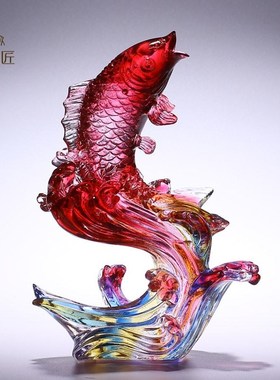 琉璃鱼的工艺品招财客厅水晶装饰品摆件创意乔迁R新居实用高档奢