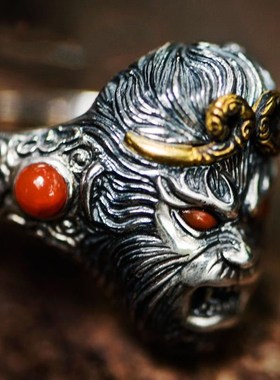 复古925f镀银紧箍咒大圣孙悟空戒指男士款霸气食指戒开口指环