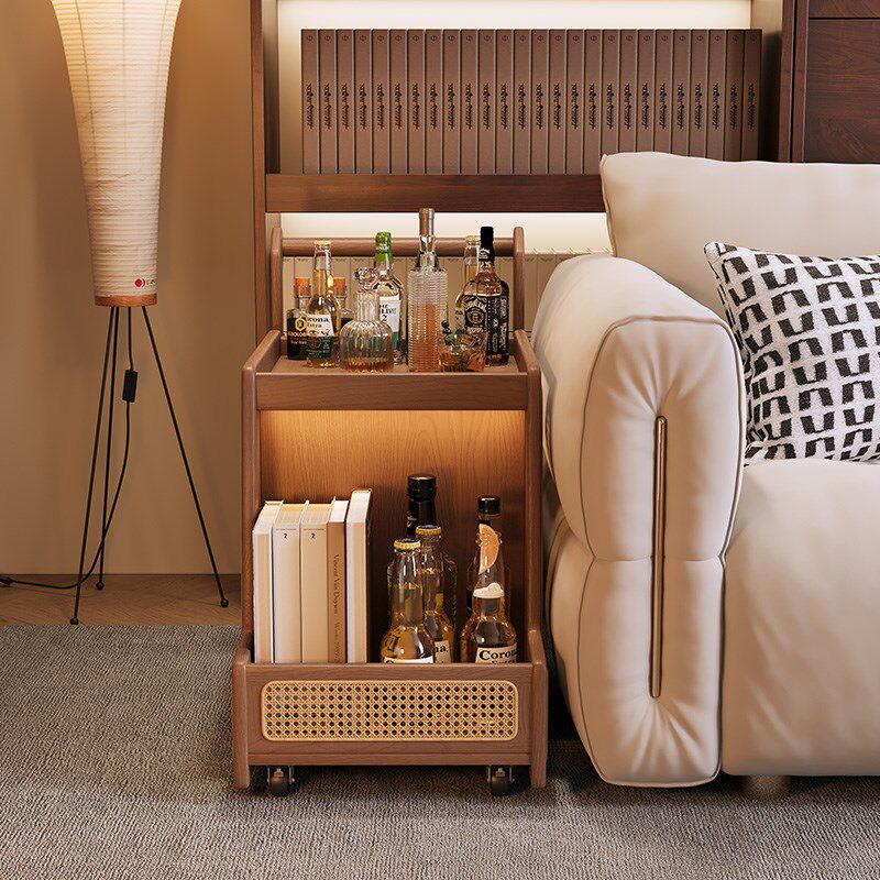 实木边几小推车沙发边柜侧边柜小茶D几餐车可移动复古藤编置物架,淘宝优惠券,粉丝福利购,淘宝优惠卷