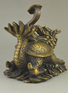 家居摆件仿古纯铜龙头龟黄铜招财龙龟办公室桌面客厅玄关工艺品