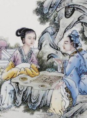 民国粉彩红木框琴棋书画四联瓷板画实木框画民间收藏旧货老物件