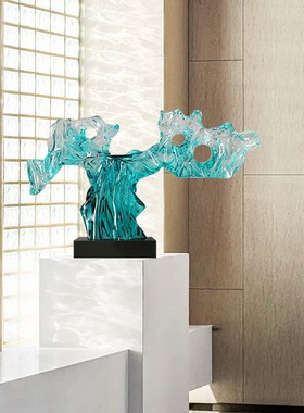 抽象横向太湖石雕塑透明树脂x家居客厅别墅玄关落地摆件装饰艺术