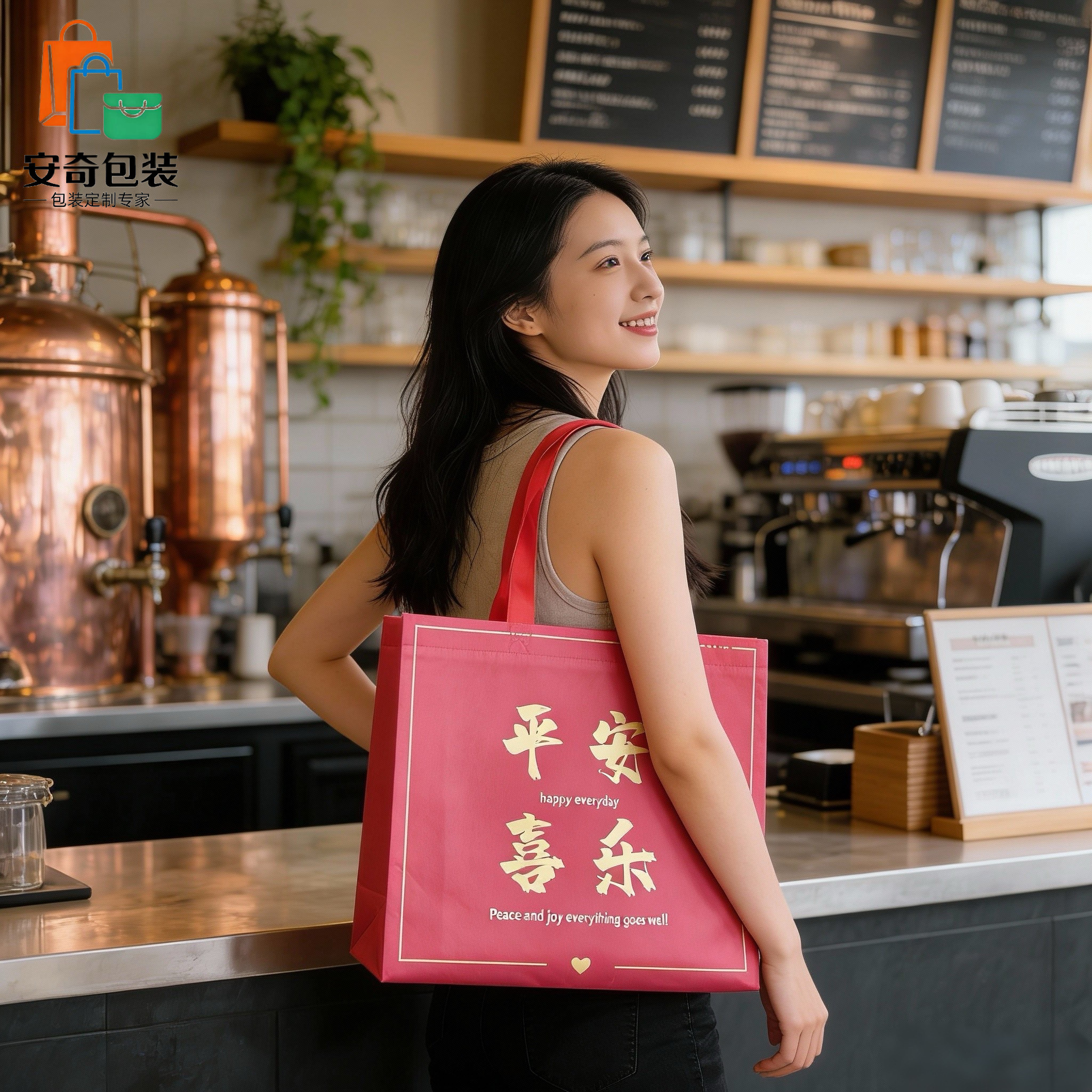 红色礼品袋无纺布手提袋子送礼购物袋新年喜庆平安喜乐包装袋定制,淘宝优惠券,粉丝福利购,淘宝优惠卷